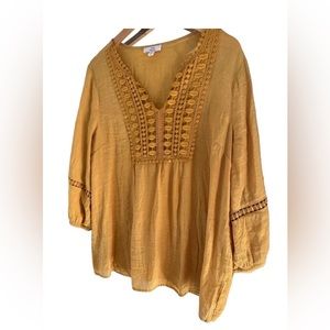 Como Vintage V Neck Blouse Size XL Mustard Color